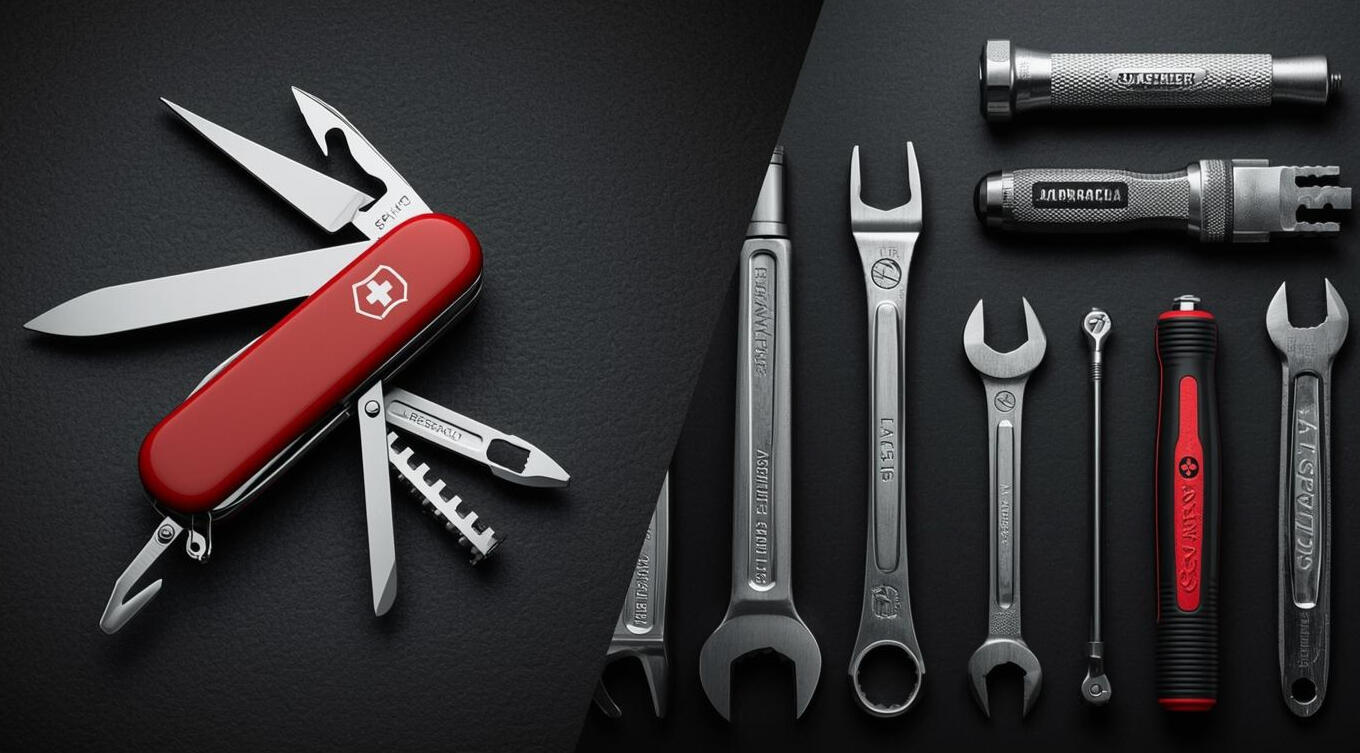 swiss army knife contrasted with separate tools