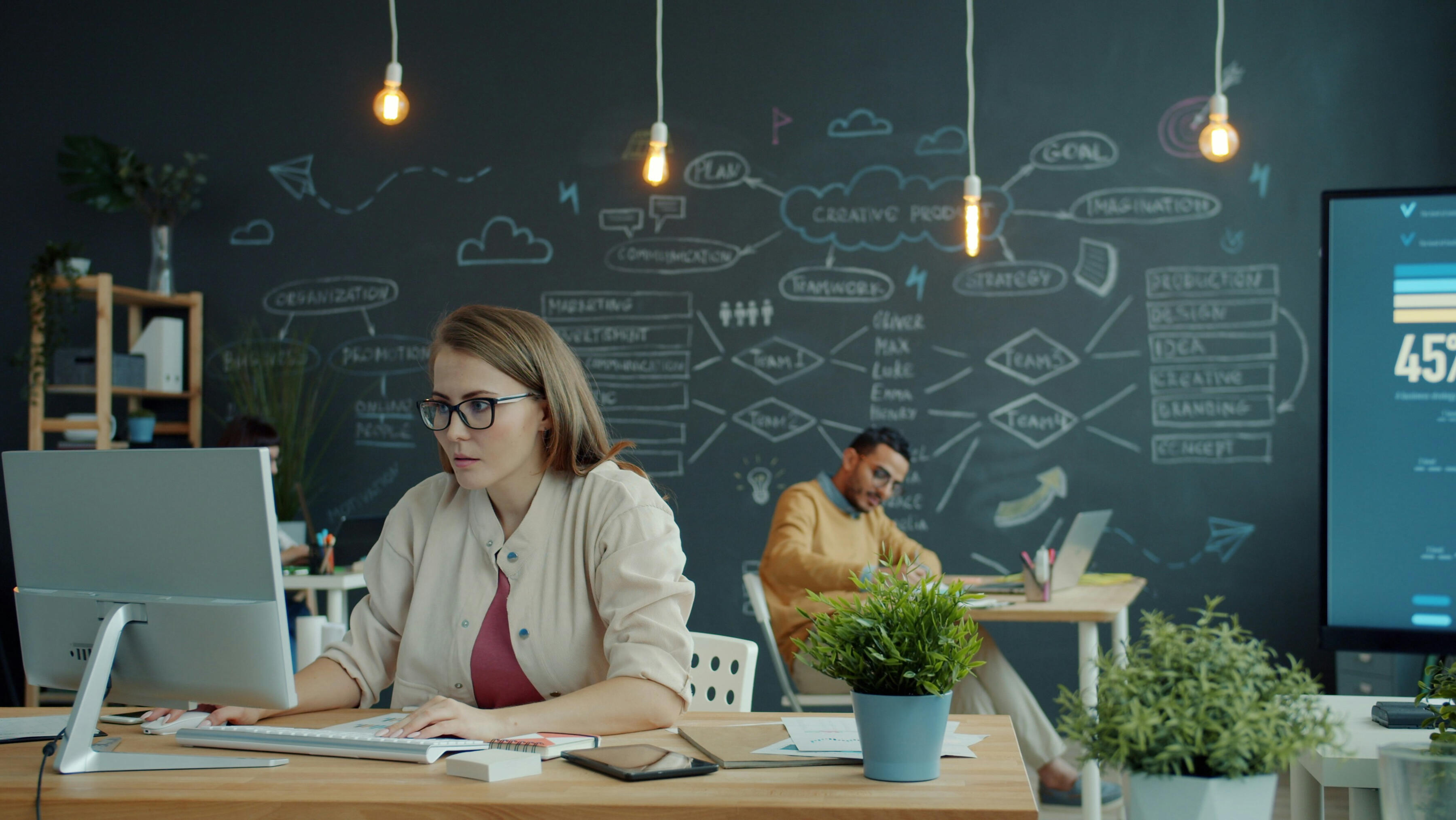 organisational domain knowledge Employees in workplace surrounded by information